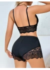 Kadın Siyah Dantel Detaylı Şortlu Pijama Takımı 5054