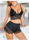 Kadın Siyah Dantel Detaylı Şortlu Pijama Takımı 5054