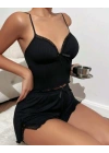kadın siyah şortlu gecelik takım 5016