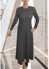 Kadın Siyah Tam Boy Beyaz Puantiyeli Elbise