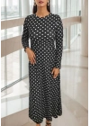 Kadın Siyah Tam Boy Beyaz Puantiyeli Elbise