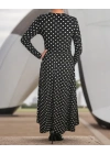 Kadın Siyah Tam Boy Beyaz Puantiyeli Elbise