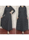 Kadın Siyah Tam Boy Beyaz Puantiyeli Elbise