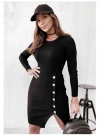 Kadın Siyah Uzun Kollu Bisiklet Yaka Yan Yırtmaç Düğme Detay Kısa Kaşkorse Elbise