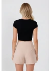 Kadın Siyah V Yaka Pamuklu Likralı Süprem Basic Kısa Kol Crop T-Shirt