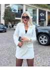 Kadın Tek Düğme Detaylı Ceket Mini Etek Ikili Takım