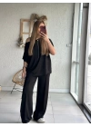 Kadın Tek Omuzdan Açık Geniş Kesim Viskon Iki Iplik Bluz Ve Pantolon Ikili Takım