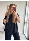 Kadın Tek Omuzdan Açık Geniş Kesim Viskon Iki Iplik Bluz Ve Pantolon Ikili Takım