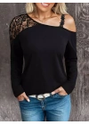 Kadın Tek Omuzu Açık Askılı Dantelli Viskon Bluz
