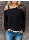 Kadın Tek Omuzu Açık Askılı Dantelli Viskon Bluz