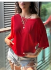 Kadın Tek Omuzu Açık Kısa Kollu Salaş Viskon Bluz