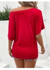 Kadın Tek Omuzu Açık Kısa Kollu Salaş Viskon Bluz