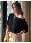 Kadın Tek Omuzu Açık Kısa Kollu Salaş Viskon Bluz