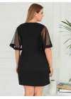 Kadın Tüllü Kısa Kollu V Yaka Krep Elbise