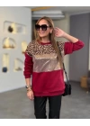 Kadın üç Iplik şardonlu Kumaş Leopar Desenli Bluz