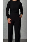 Kadın Uzun Kol Bisiklet Yaka Bürümcük Bluz Ve Pantolon Ikili Takım