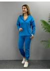 Kadın Uzun Kol V Yaka Kapüşon Detay Sweat Ve Yüksel Bel Eşofman Ikili Takım