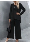 Kadın Uzun Kollu Asimetrik Detaylı Salaş Sandy Bluz Ve Pantolon Ikili Takım
