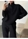 Kadın Uzun Kollu Balıkçı Dik Yakalı Düğmeli üç Iplik Bluz Ve Pantolon Ikili Takım