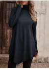 Kadın Uzun Kollu Balıkçı Yaka Asimetrik Kesim Detaylı Antrasit Yün Viskon Bluz