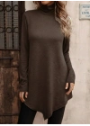 Kadın Uzun Kollu Balıkçı Yaka Asimetrik Kesim Detaylı Yün Viskon Bluz