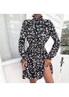 Kadın Uzun Kollu Balıkçı Yaka çiçek Baskılı Helen Kumaş Elbise