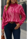 Kadın Uzun Kollu Balıkçı Yaka çok Renkli Triko Bluz