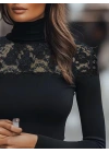 Kadın Uzun Kollu Balıkçı Yaka Dantelli Kaşkorse Bluz