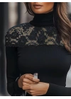 Kadın Uzun Kollu Balıkçı Yaka Dantelli Kaşkorse Bluz