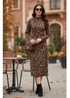 Kadın Uzun Kollu Balıkçı Yaka Leopar Desenli Midi Boy Elbise