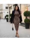 Kadın Uzun Kollu Balıkçı Yaka Leopar Desenli Midi Boy Elbise