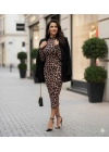 Kadın Uzun Kollu Balıkçı Yaka Leopar Desenli Midi Boy Elbise