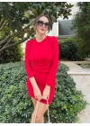 Kadın Uzun Kollu Bisiklet Yaka Bel Kemer Detay Ithal Krep Elbise