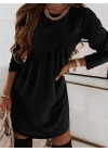 Kadın Uzun Kollu Bisiklet Yaka çapraz Büzgü Detay Iki Iplik Mini Boy Elbise