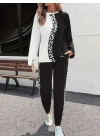 Kadın Uzun Kollu Bisiklet Yaka çift Renkli Viskon Iki Iplik Bluz Ve Pantolon Ikili Takım