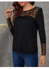 Kadın Uzun Kollu Bisiklet Yaka Dantel Detaylı Burgu Bluz