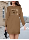Kadın Uzun Kollu Bisiklet Yaka Desenli Viskon Iki Iplik Bluz