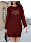 Kadın Uzun Kollu Bisiklet Yaka Desenli Viskon Iki Iplik Bluz