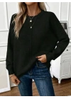 Kadın Uzun Kollu Bisiklet Yaka Düşük Omuz Detaylı Triko Bluz
