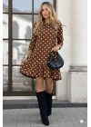 Kadın Uzun Kollu Bisiklet Yaka Fırfırlı Puantiyeli Kısa Modal Elbise