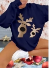 Kadın Uzun Kollu Bisiklet Yaka Geyik Desenli Viskon Iki Iplik Bluz