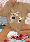 Kadın Uzun Kollu Bisiklet Yaka Geyik Desenli Viskon Iki Iplik Bluz