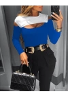 Kadın Uzun Kollu Bisiklet Yaka Göğüs Dekolteli Kaşkorse Bluz