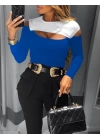 Kadın Uzun Kollu Bisiklet Yaka Göğüs Dekolteli Kaşkorse Bluz