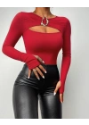 Kadın Uzun Kollu Bisiklet Yaka Göğüs Dekolteli Viskon Bluz