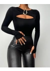 Kadın Uzun Kollu Bisiklet Yaka Göğüs Dekolteli Viskon Bluz