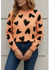 Kadın Uzun Kollu Bisiklet Yaka Kalp Desenli Iki Iplik Bluz