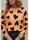 Kadın Uzun Kollu Bisiklet Yaka Kalp Desenli Iki Iplik Bluz