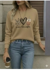 Kadın Uzun Kollu Bisiklet Yaka Kalp Desenli Viskon Iki Iplik Bluz