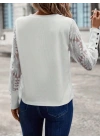 Kadın Uzun Kollu Bisiklet Yaka Kolları çiçekli Waffle Bluz
